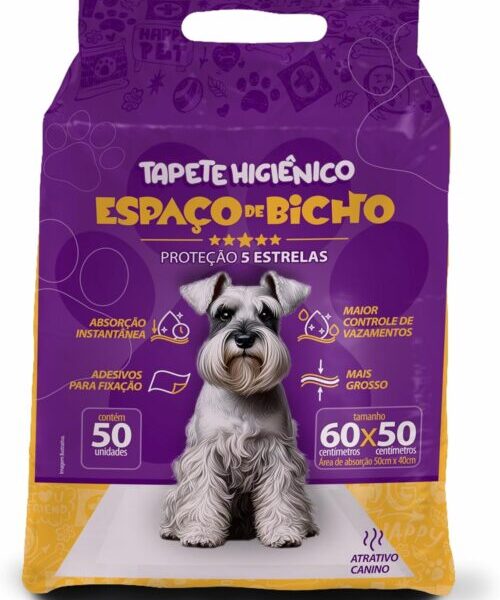 Tapete higiênico 60×50 cm para pets – embalagem roxa Espaço do Bicho
