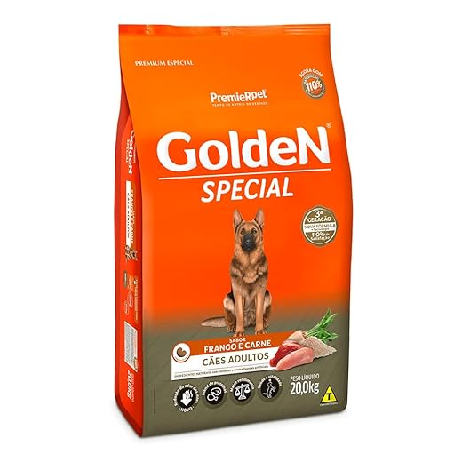 Golden ração premium para cães adultos - embalagem de 20kg com nutrientes balanceados para saúde, energia e vitalidade