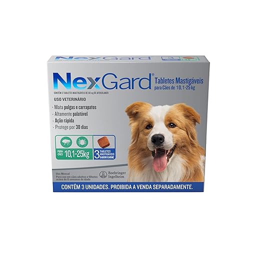 NexGard caixa com 3 comprimidos - Proteção contra pulgas e carrapatos para cães