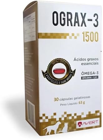 Ograx-3 suplemento para cães e gatos - embalagem com 1500mg rico em ômega 3 para saúde da pele, pelos e articulações