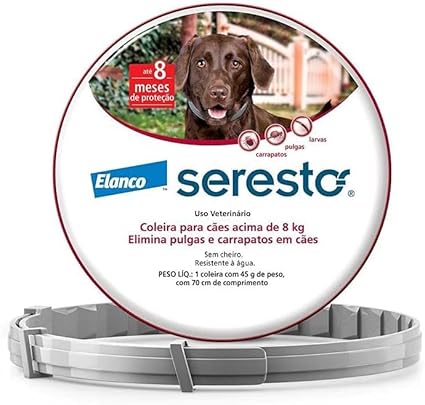 Coleira Antipulgas e Carrapatos Seresto 8kg para cães – proteção duradoura
