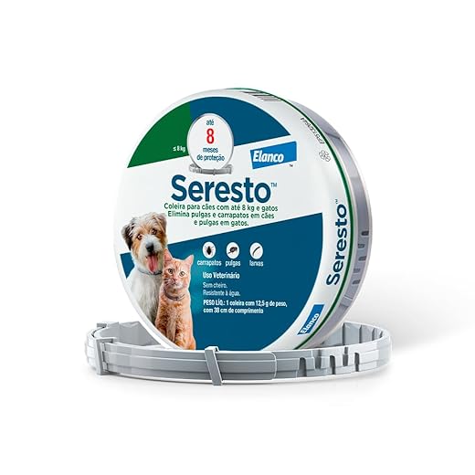 Coleira Seresto para gatos até 8kg - Proteção contra pulgas e carrapatos