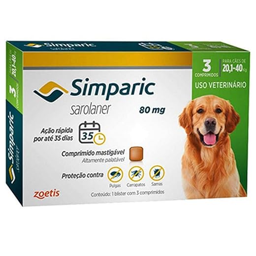 Simparic 20 a 40kg para cães - Comprimido mastigável antipulgas e carrapatos