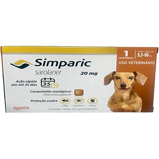 Antipulgas e carrapatos Simparic para cães de 5 a 10kg – proteção eficaz e segura.