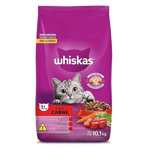 Whiskas 10,1kg ração seca para gatos adultos – croquetes recheados com nutrientes balanceados para saúde e vitalidade