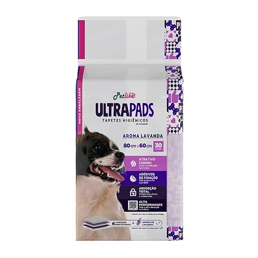 Tapete higiênico Petlike Ultrapads aroma lavanda 80x60cm pacote com 30 unidades para cães
