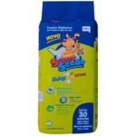 Tapete higiênico descartável com aroma cítrico, modelo Super Seção Max, embalagem com 30 unidades da marca Bimoti Pet.