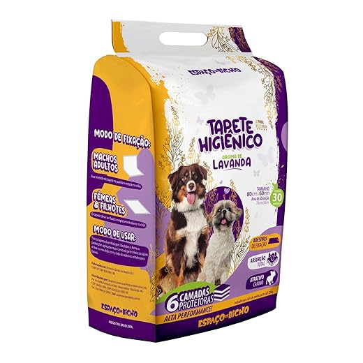 Tapete higiênico descartável lavanda para cães – embalagem com 30 unidades
